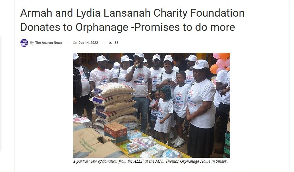 The Analyst News – “Armah and Lydia Lansanah Charity Foundation Donates to Orphanage -Promises to do more”