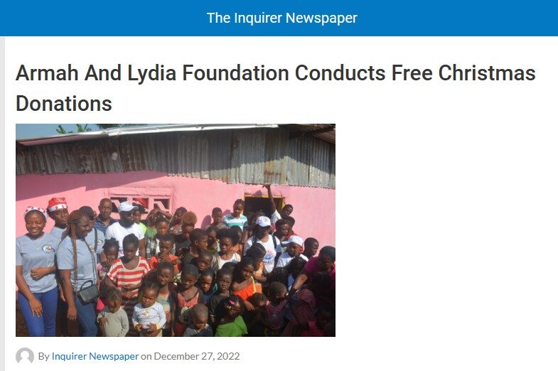 Inquirer Newspaper- Armah And Lydia Foundation Conducts Free Christmas Donations